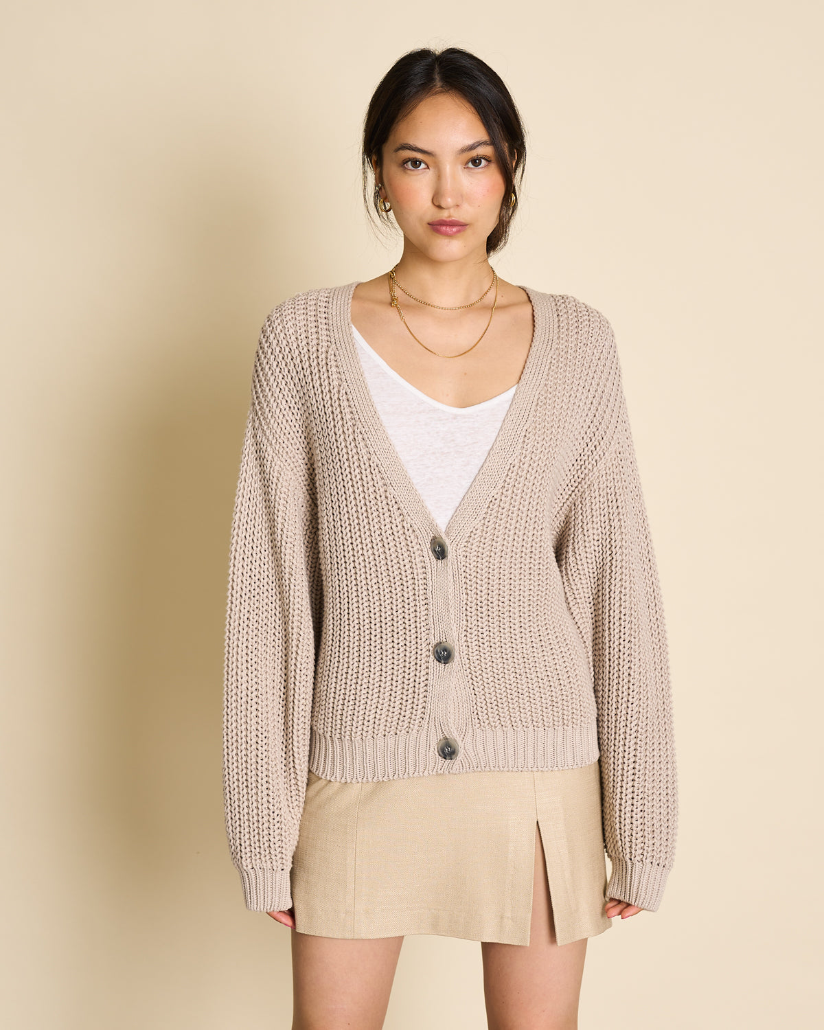 CHUNKY CARDIGAN LENA IVORY GOTS