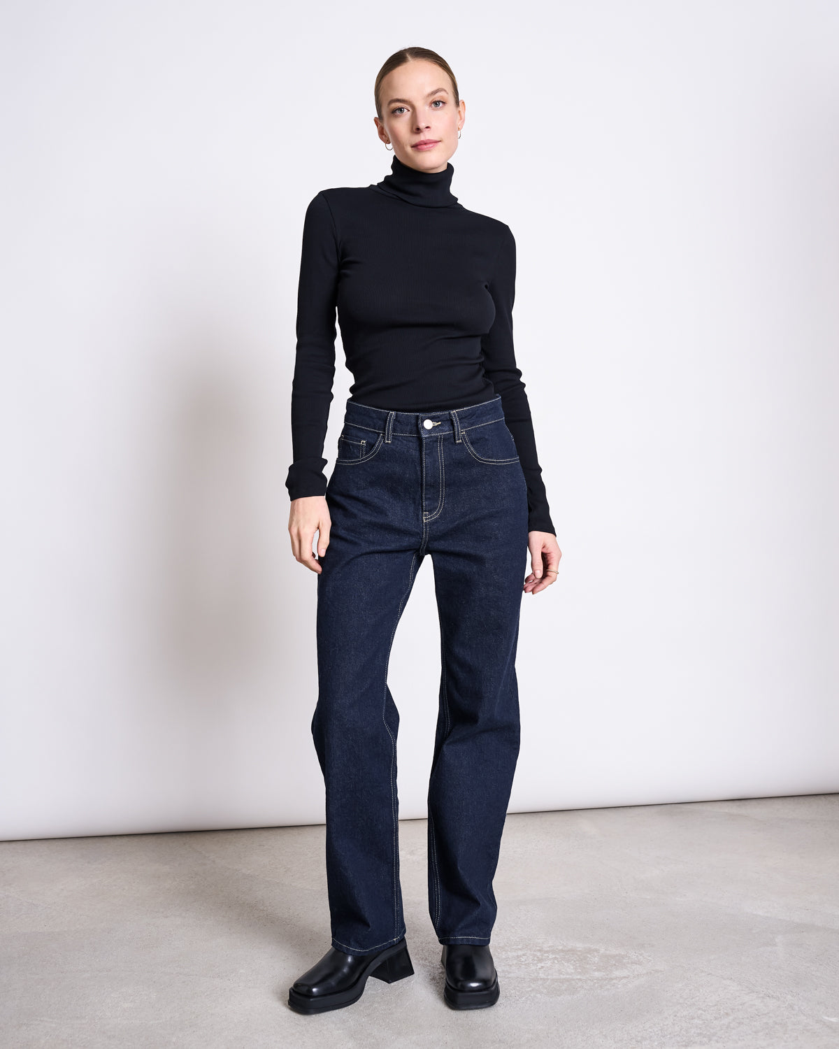 STRAIGHT LEG HIGHWAIST JEANS VILCA DARK BLUE DENIM GOTS