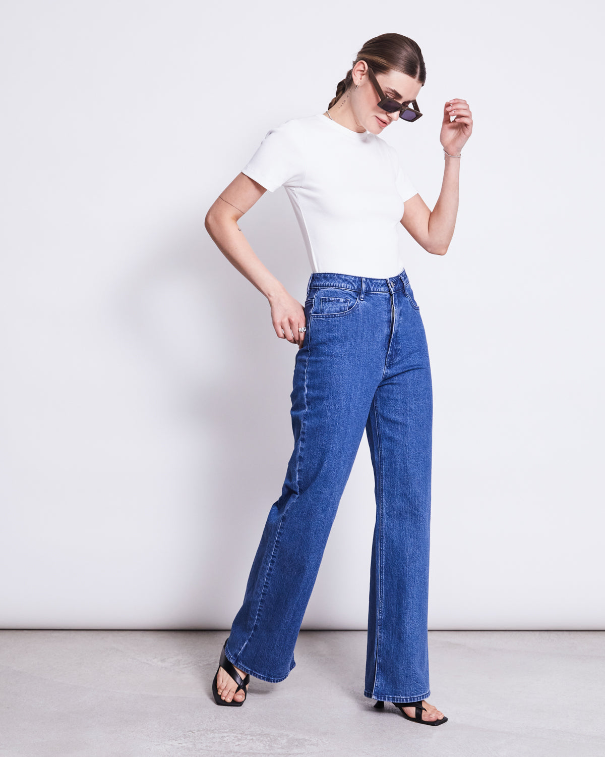 SLITTED WIDE LEG JEANS SELENE MID BLUE