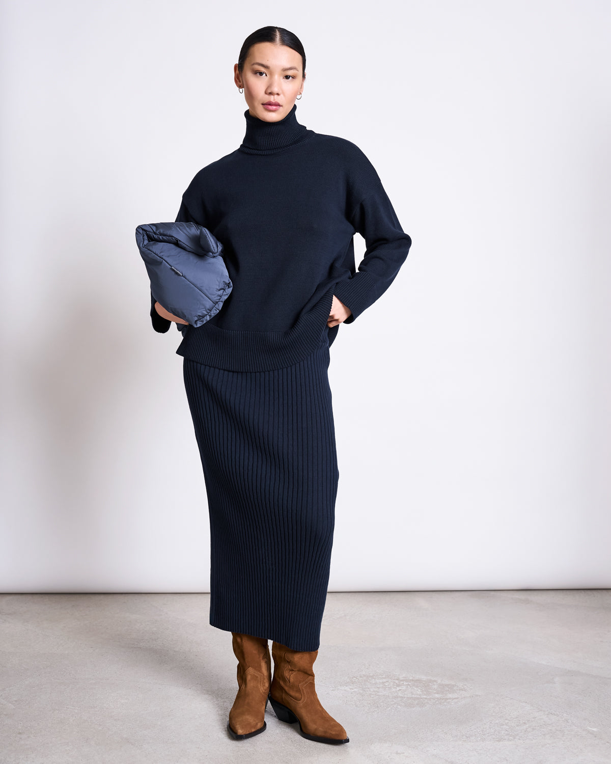 MIDI KNIT SKIRT EBBA NIGHTFALL GOTS