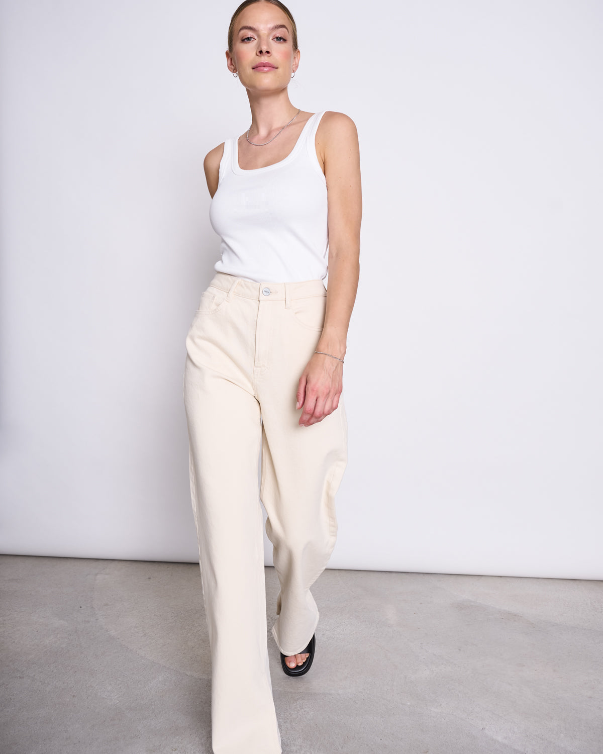 SLITTED WIDE LEG JEANS SELENE ECRU