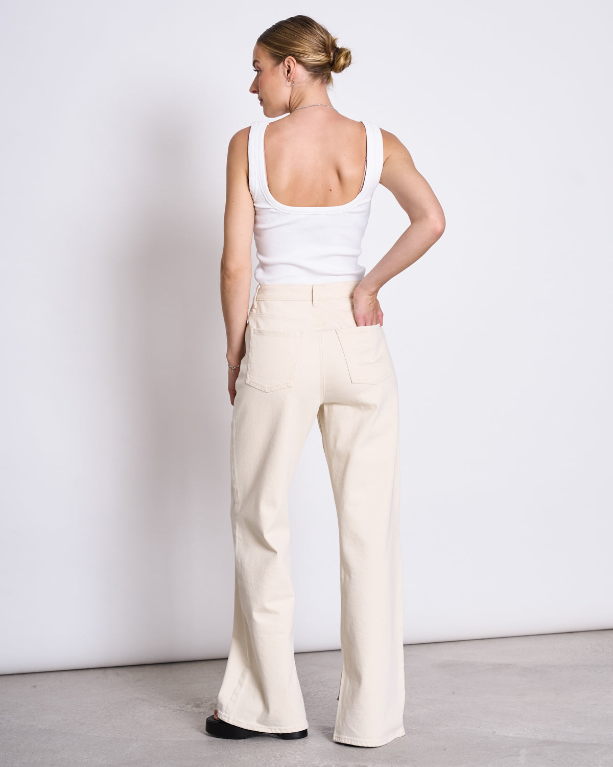 SLITTED WIDE LEG JEANS SELENE ECRU