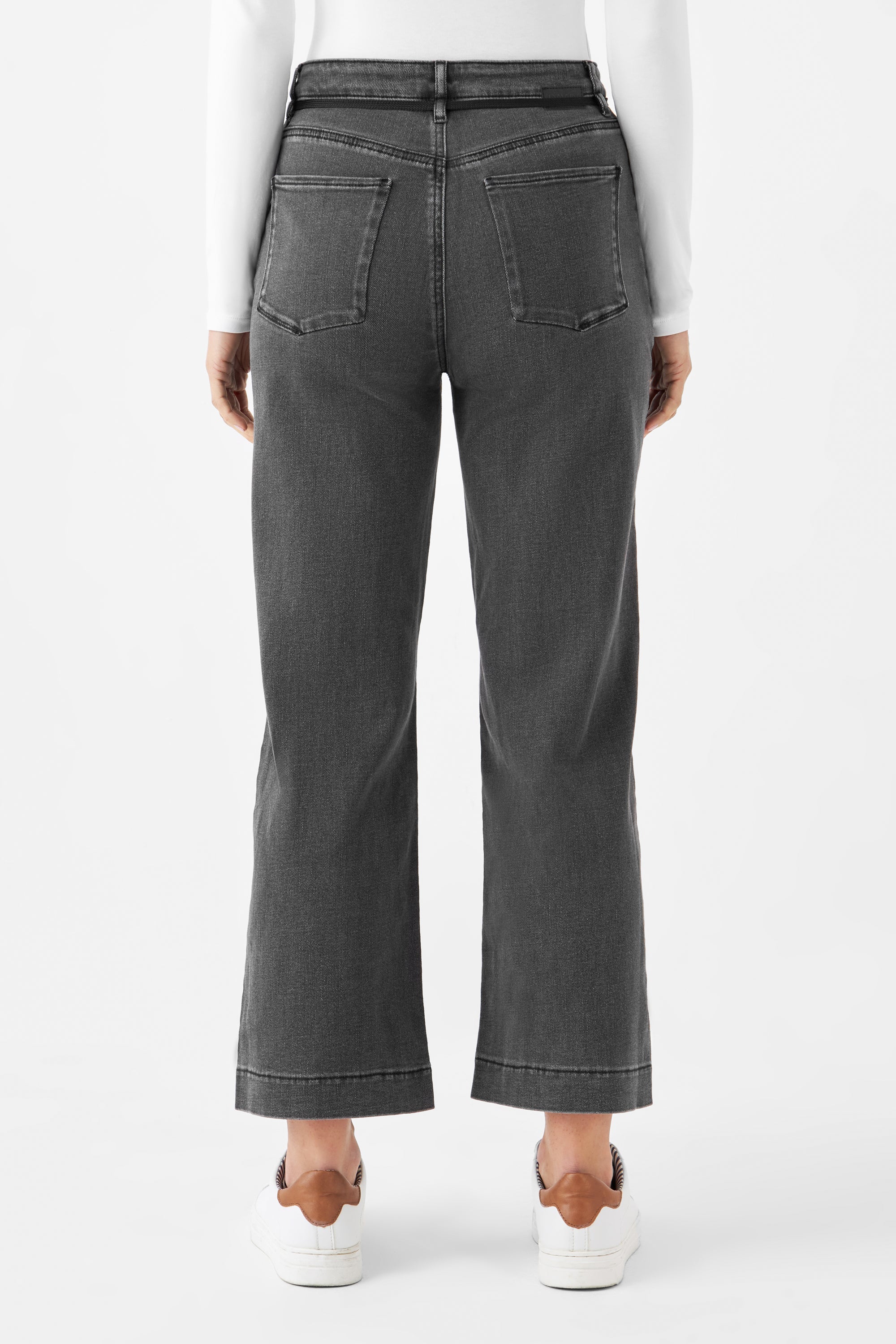 DEW Flared Cropped Soft Denim - French Pocket - Medium Grey