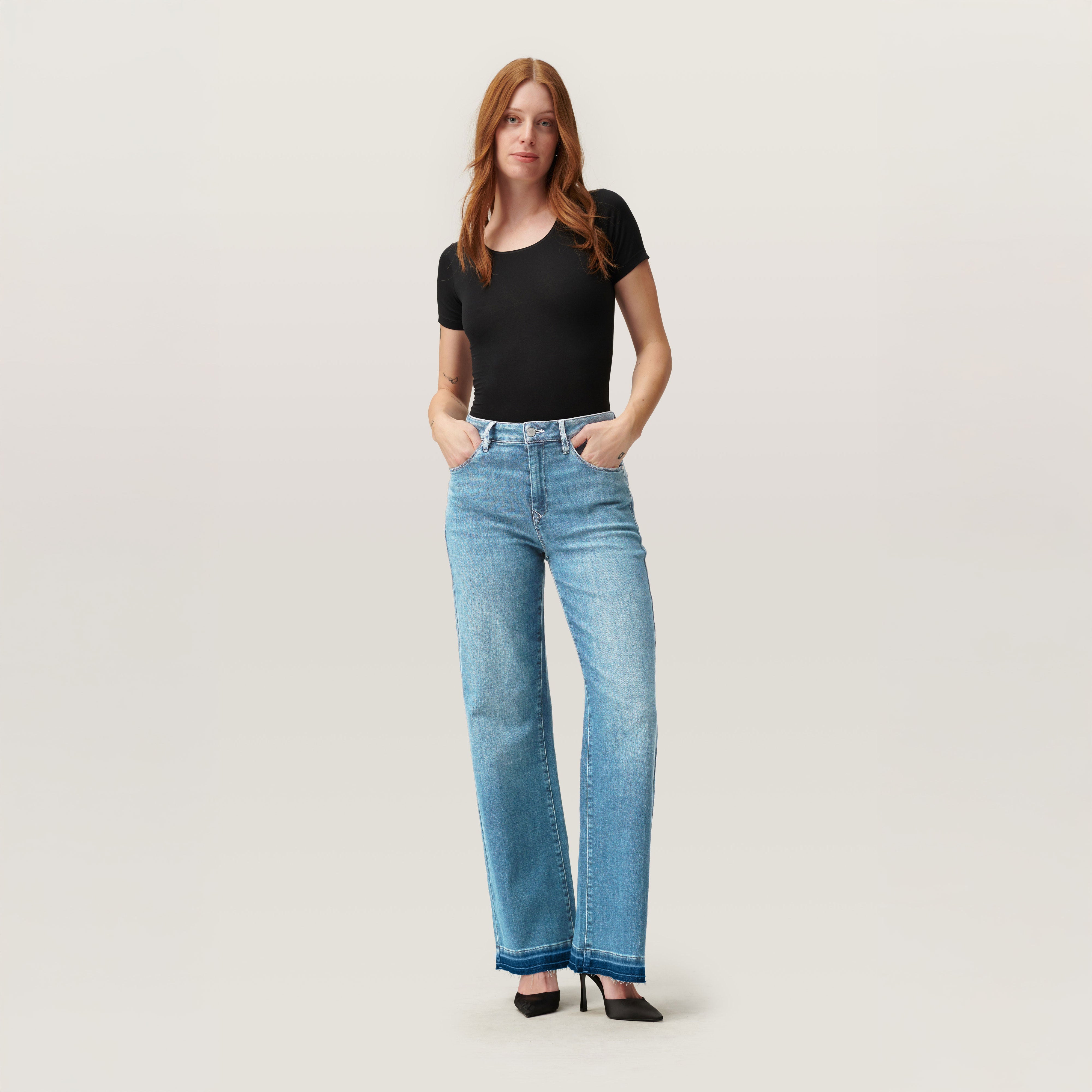 DEW Flared Soft Denim - Open Hem - Light Blue
