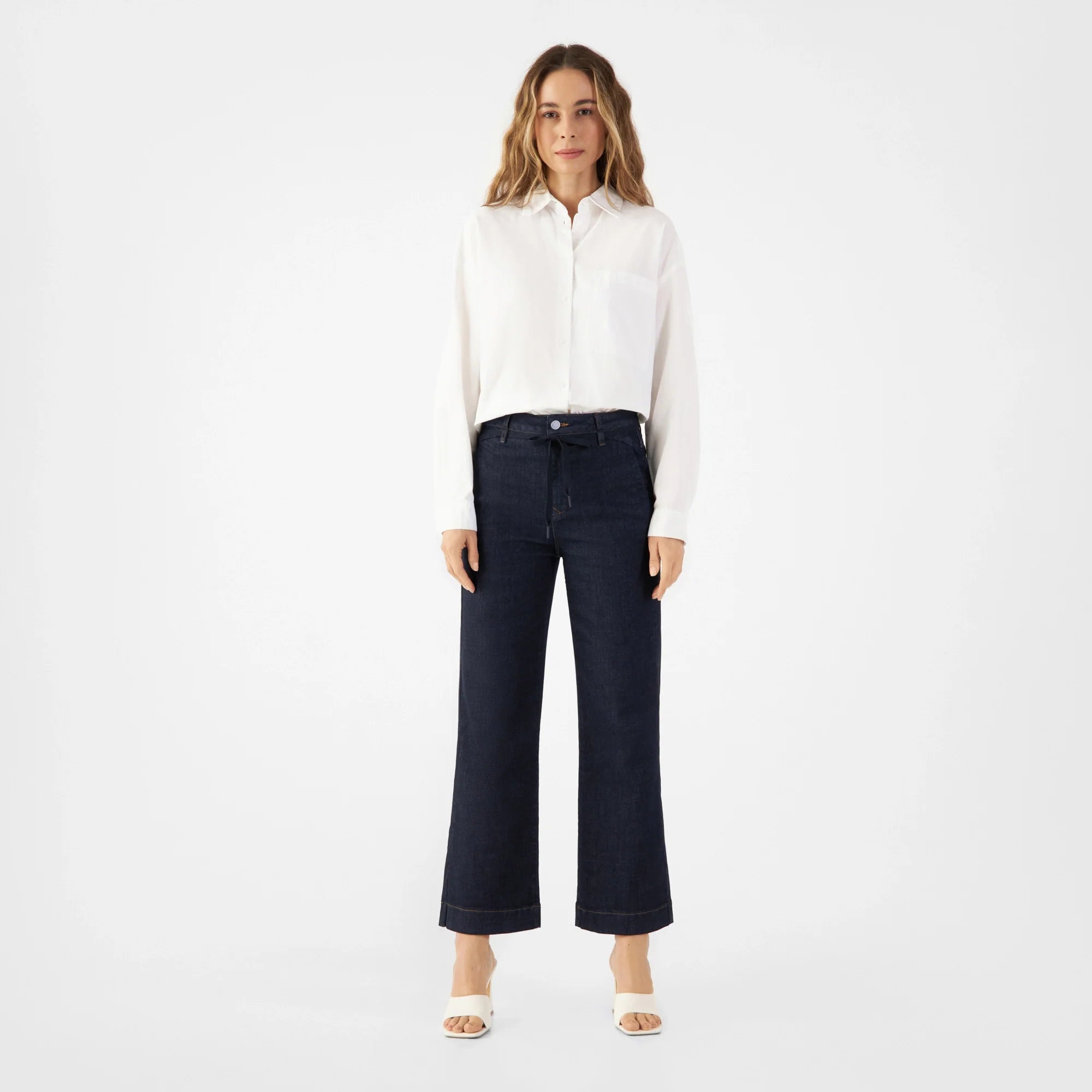 DEW Flared Cropped Soft Denim - French Pocket - Raw Blue