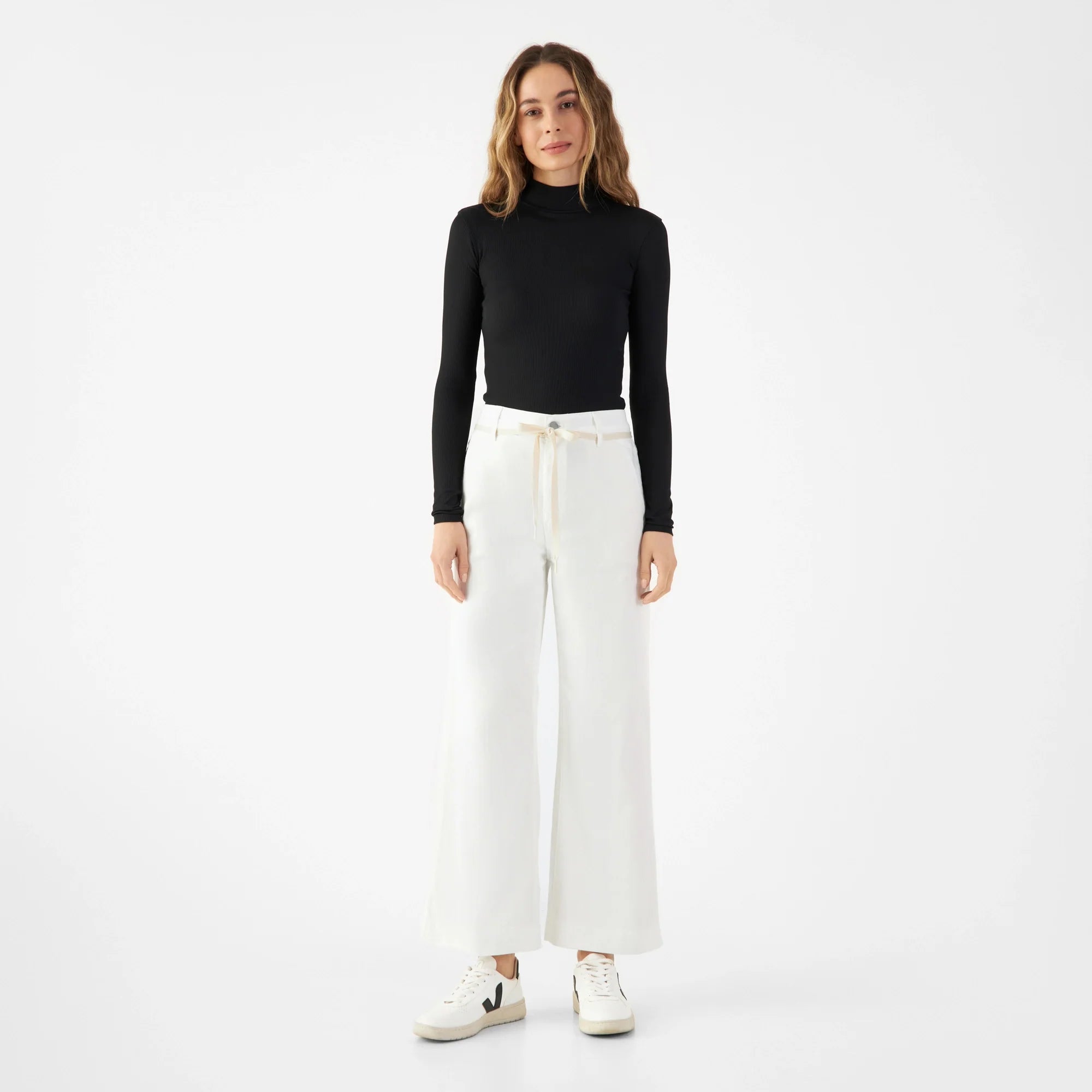 DEW Flared Cropped Soft Denim - French Pocket - White