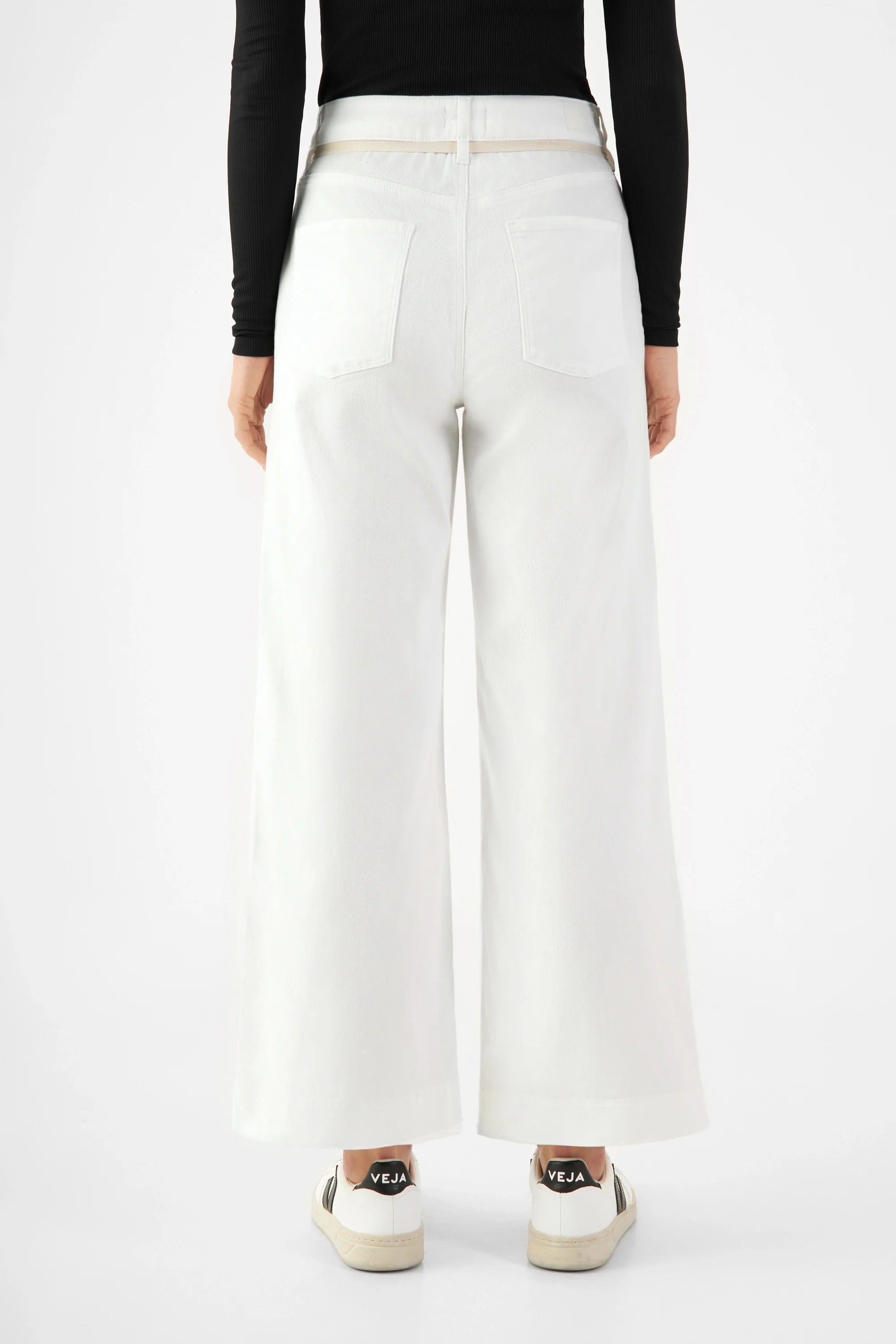 DEW Flared Cropped Soft Denim - French Pocket - White