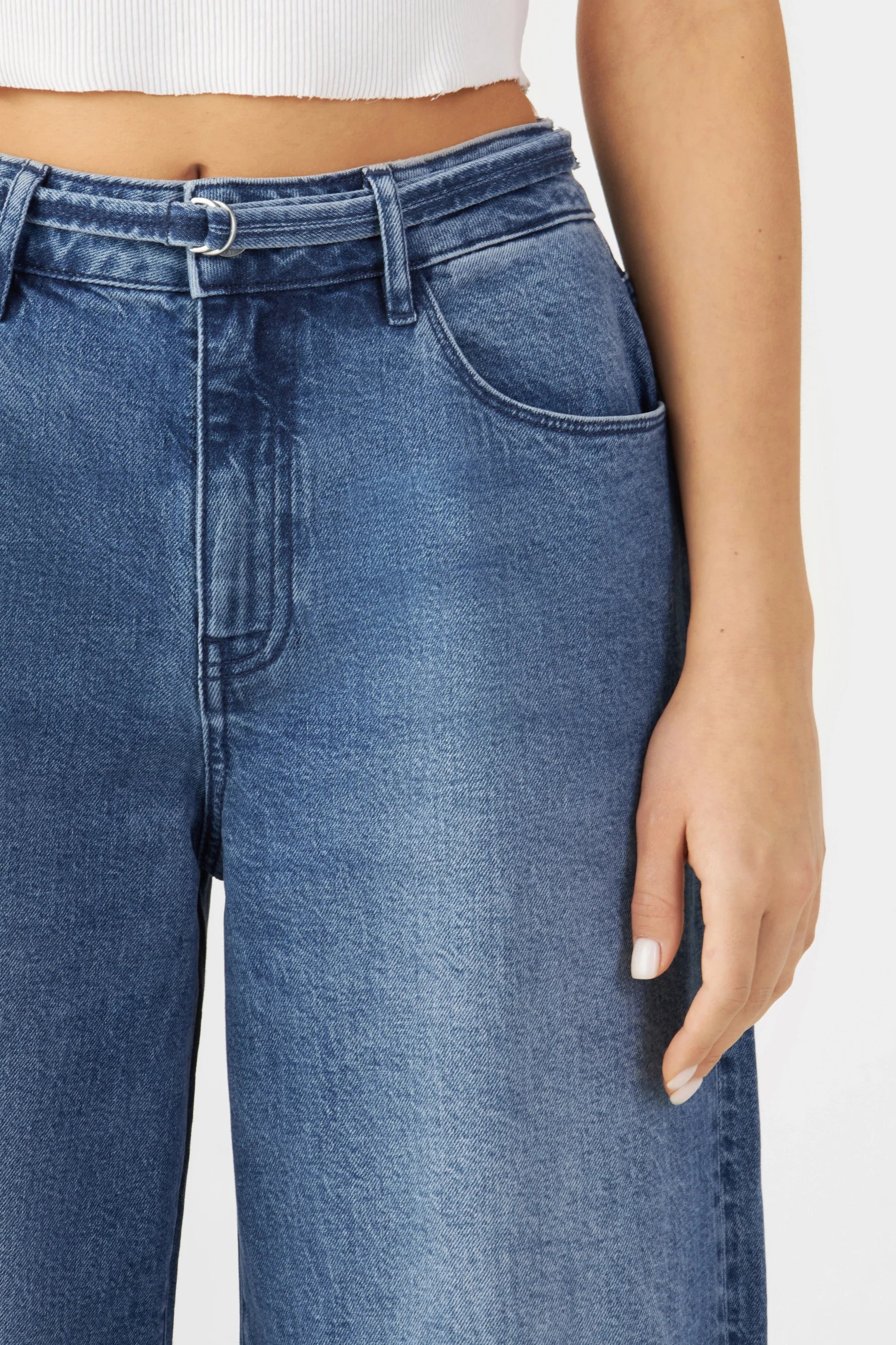 SUNNY Wide Leg Minimal Stretch - Turn Up - Medium Blue