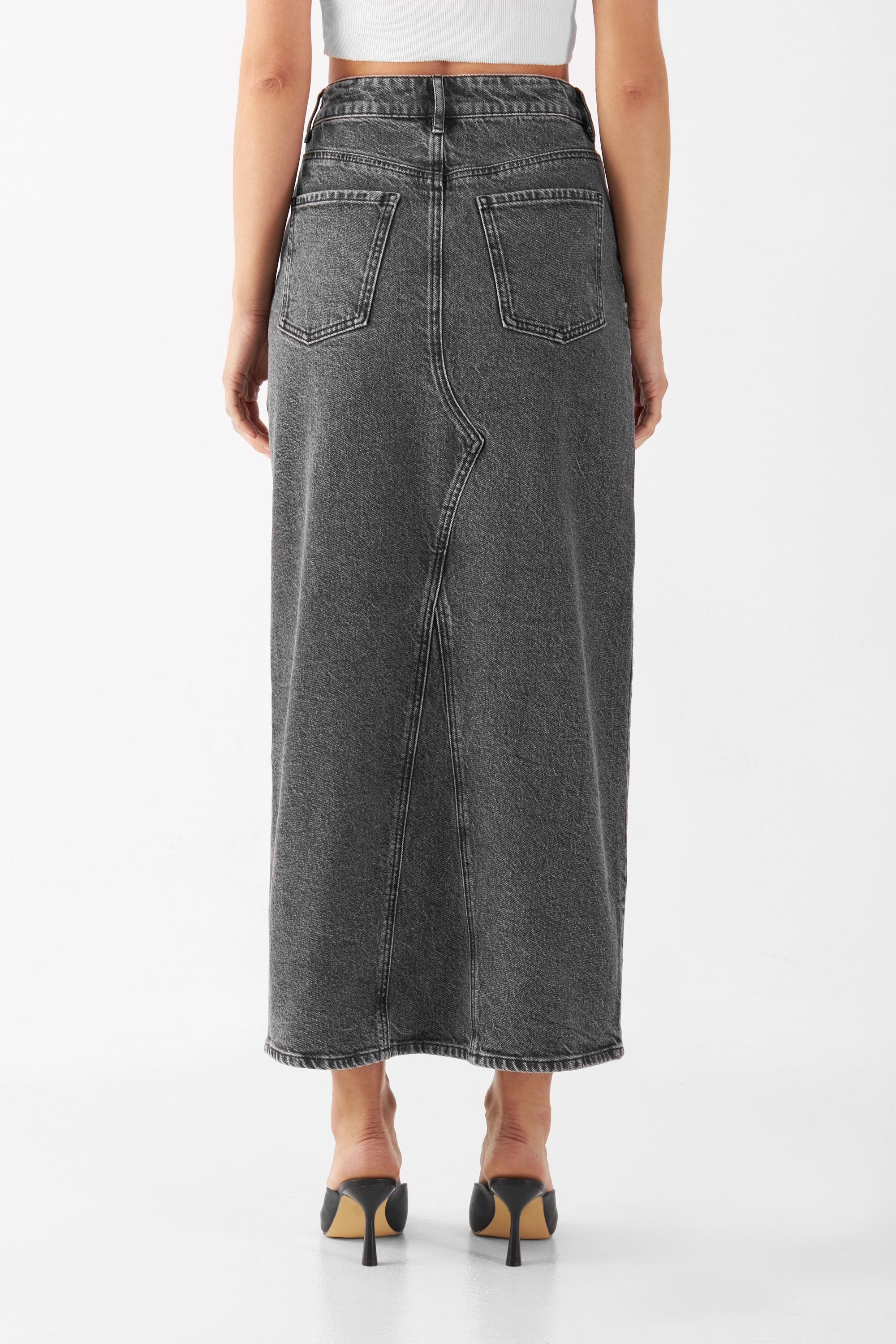 LUCE Midi Skirt - High Waist - Light Grey