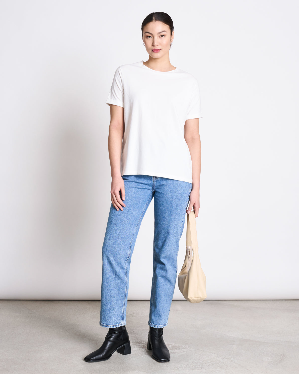 BRUSHED T-SHIRT BOY PLAIN WHITE GOTS