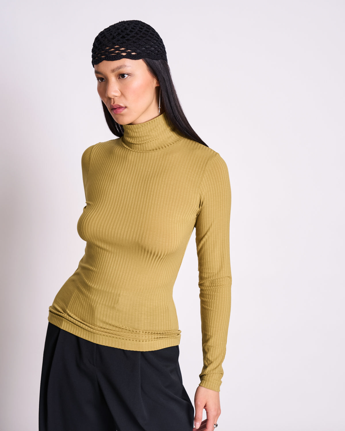 TENCEL™ LYOCELL RIB TURTLENECK MIO WOODY OLIVE