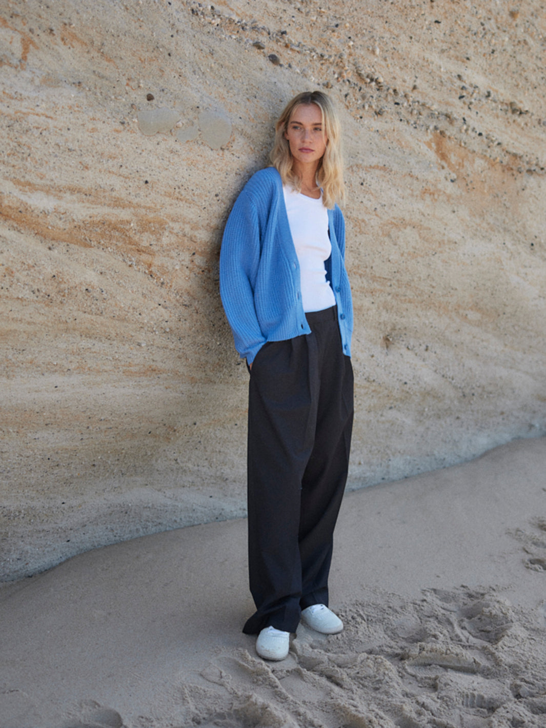 Strick Cardigan aus Merino Wolle für Damen in blau