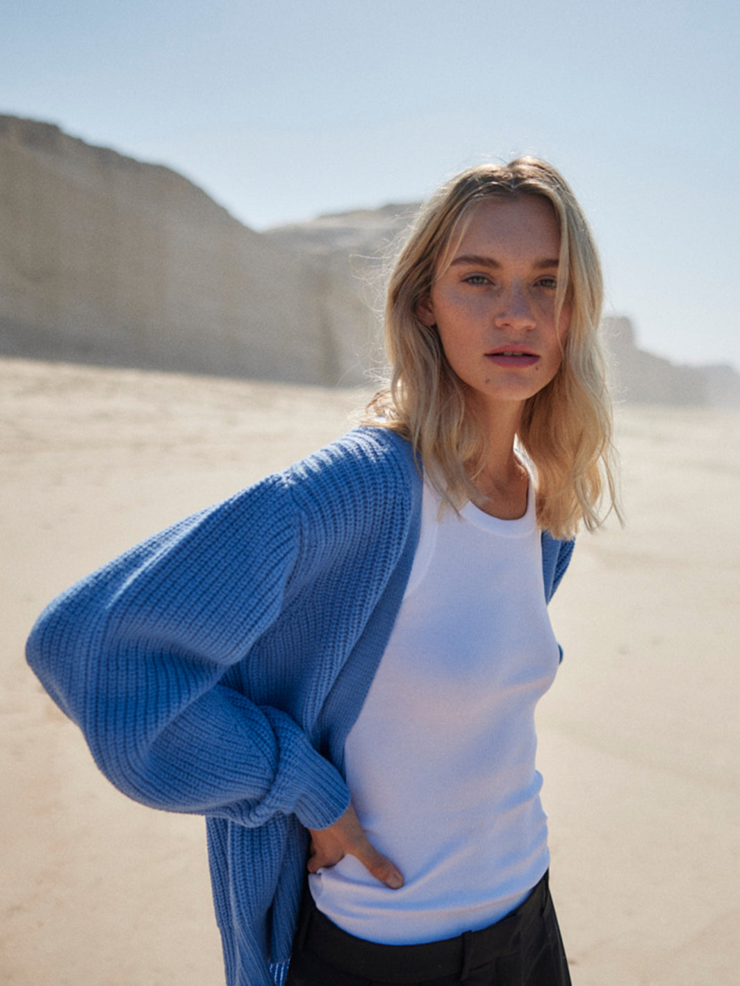 Strick Cardigan aus Merino Wolle in Rippstruktur für Damen in blau