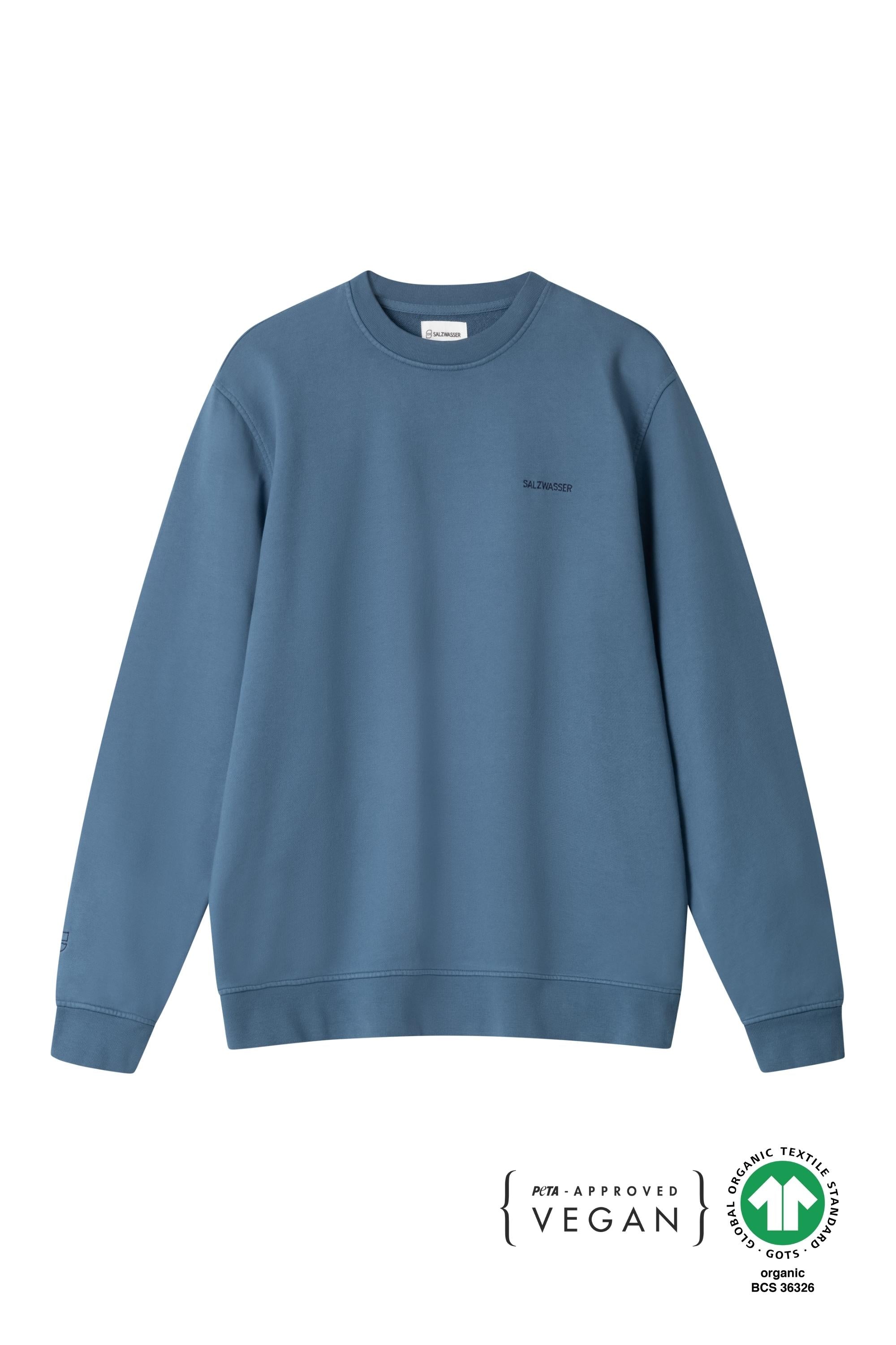 fair produzierter SALZWASSER Sweater in Indigo als Unisex Fit und PETA-zertifiziert  _men _women