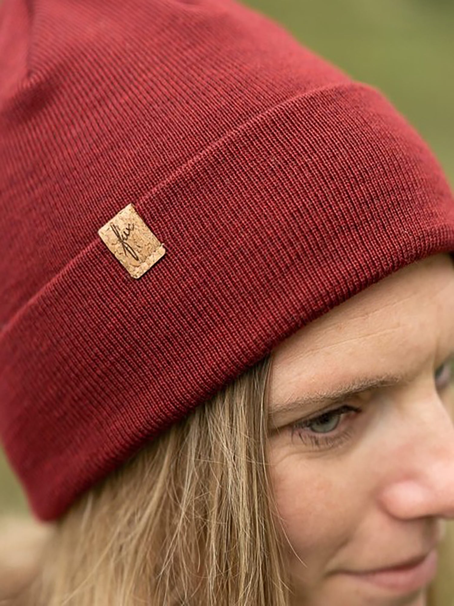 Merino Kork Beanie - kirsch