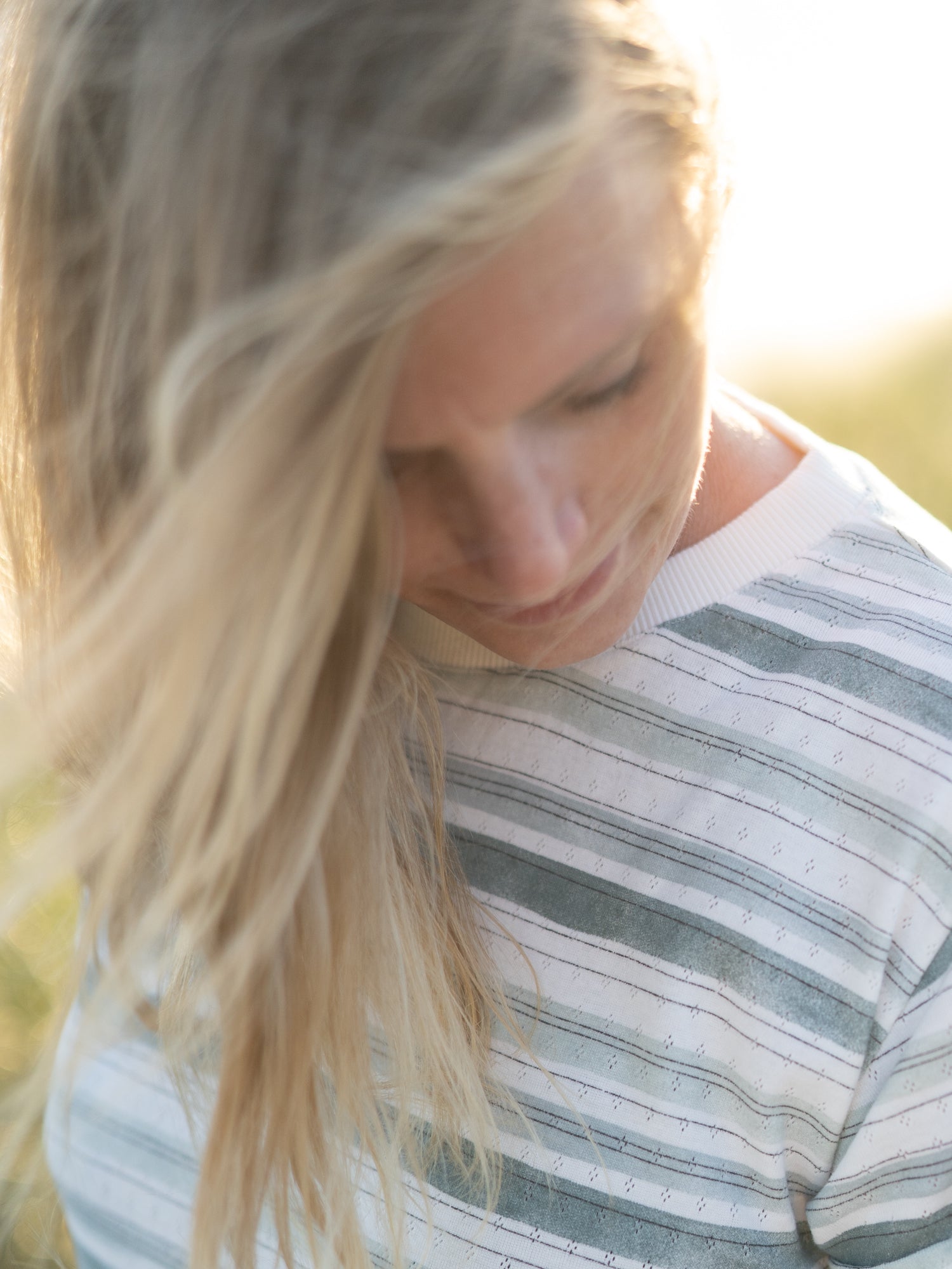 Frauen Ajour Streifenshirt - grün weiß