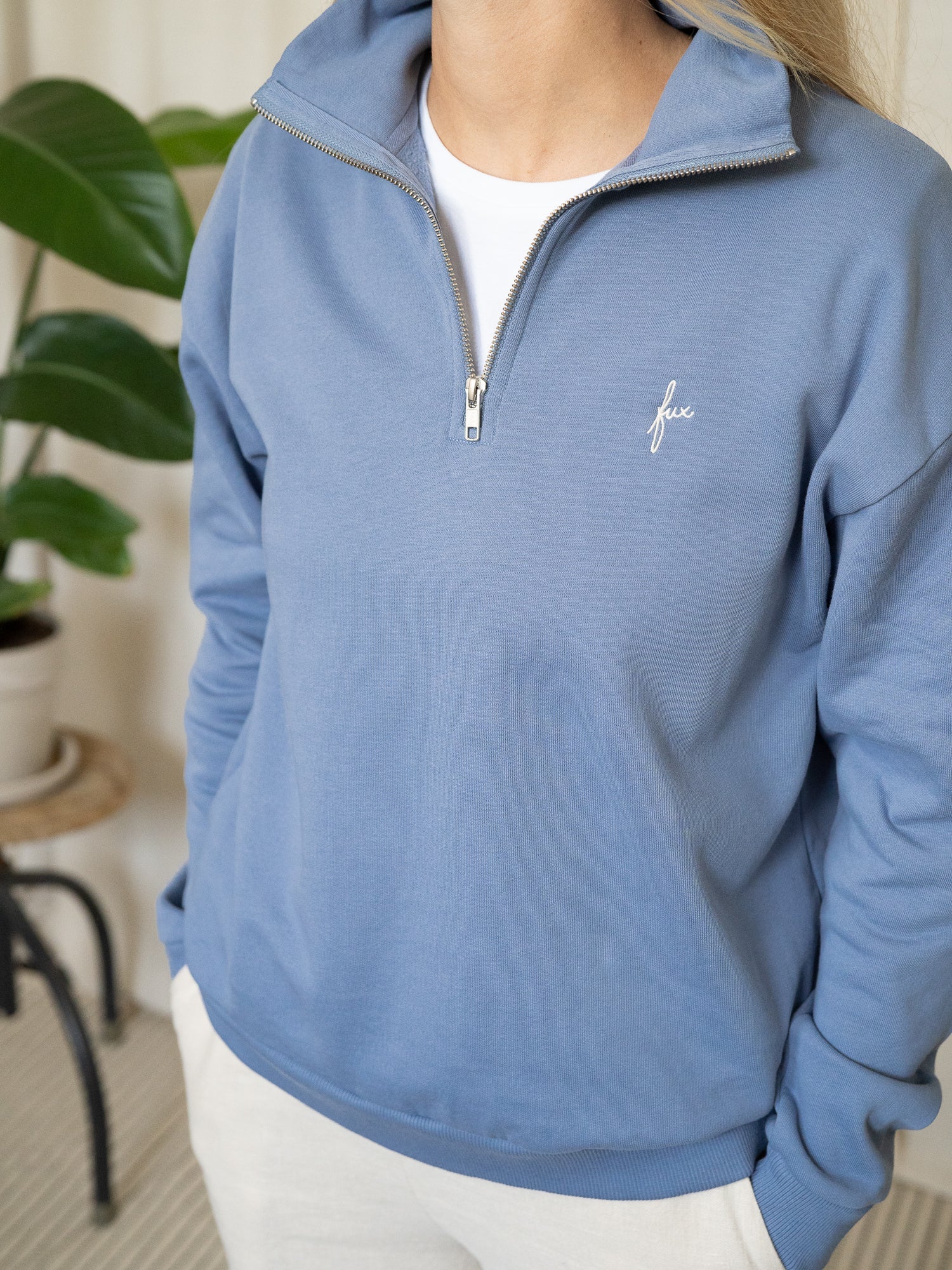 Frauen fux Half Zip Sweater - hellblau
