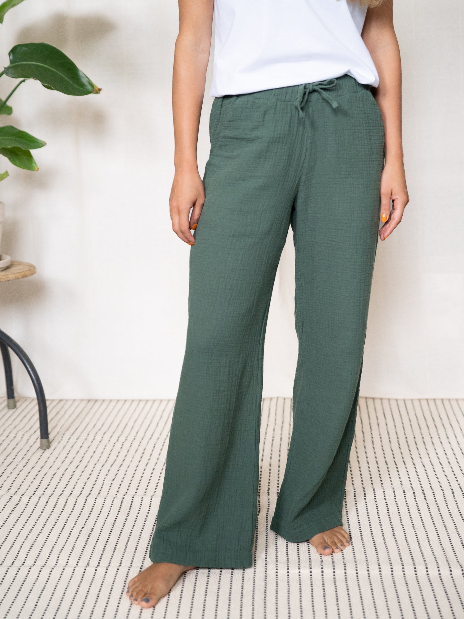 Frauen Musselin Hose - grün