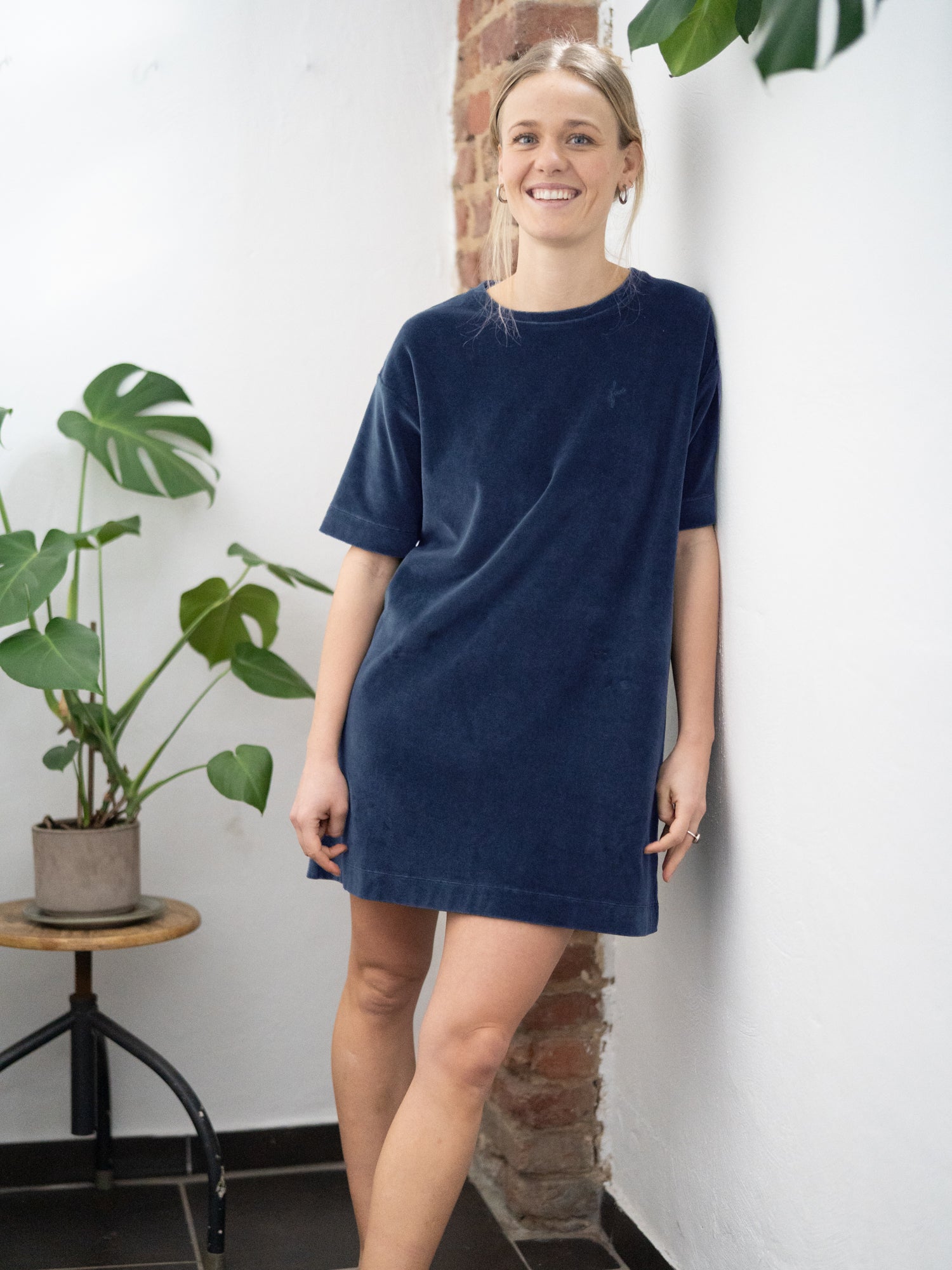 Frauen Samt Kleid - navy