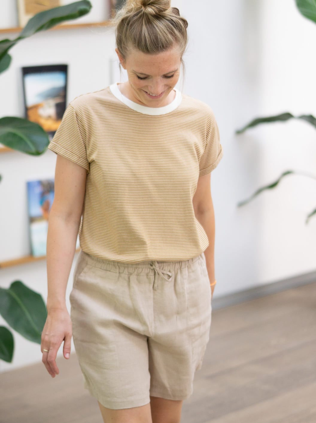 Frauen Streifenshirt - creme senf