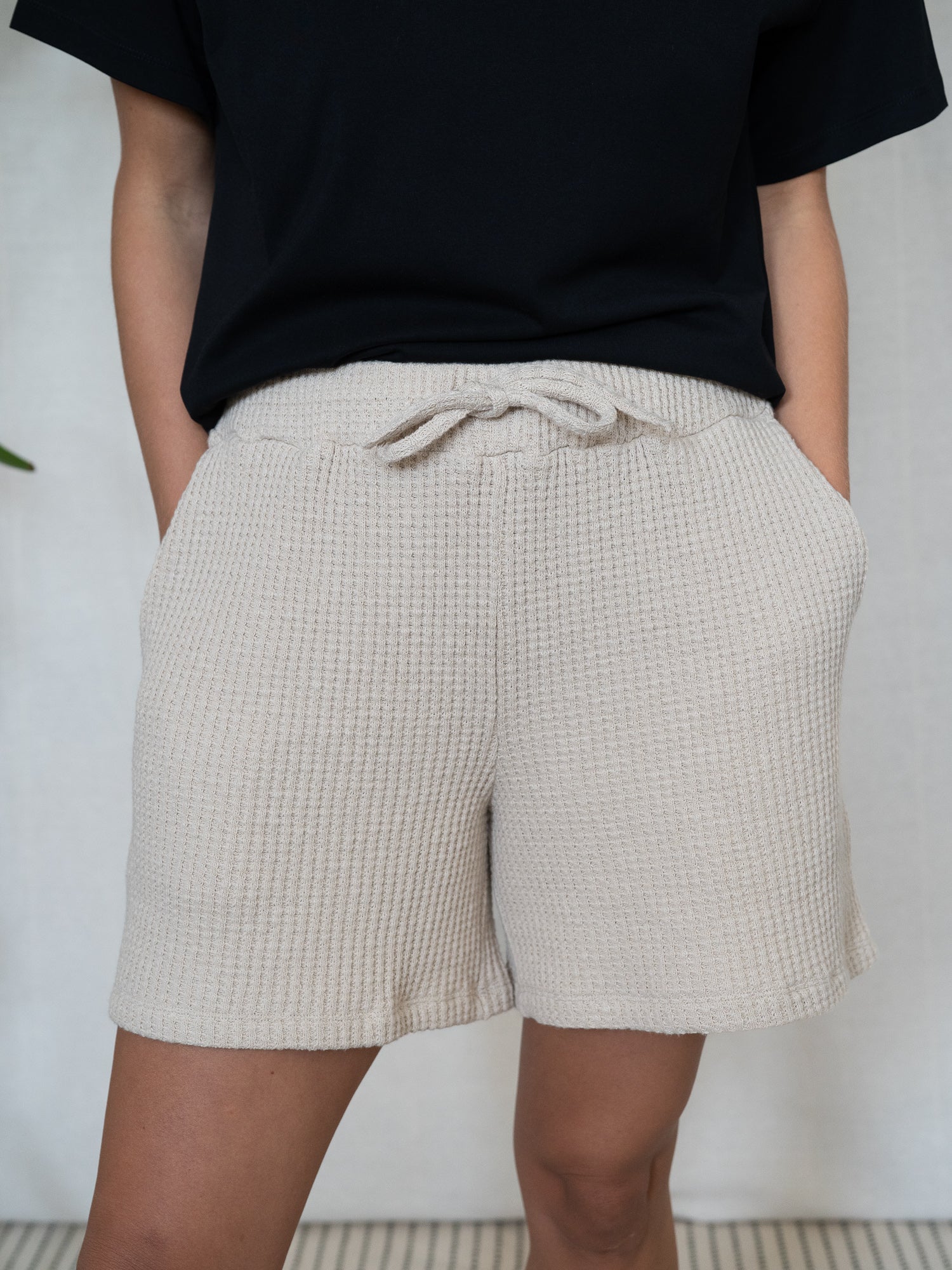 Frauen Waffelstrick Shorts - beige