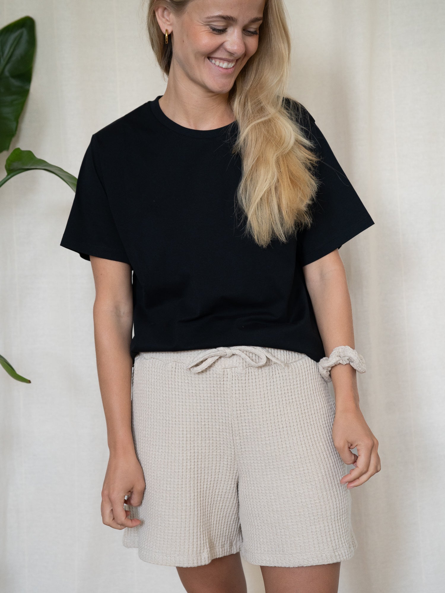 Frauen Waffelstrick Shorts - beige