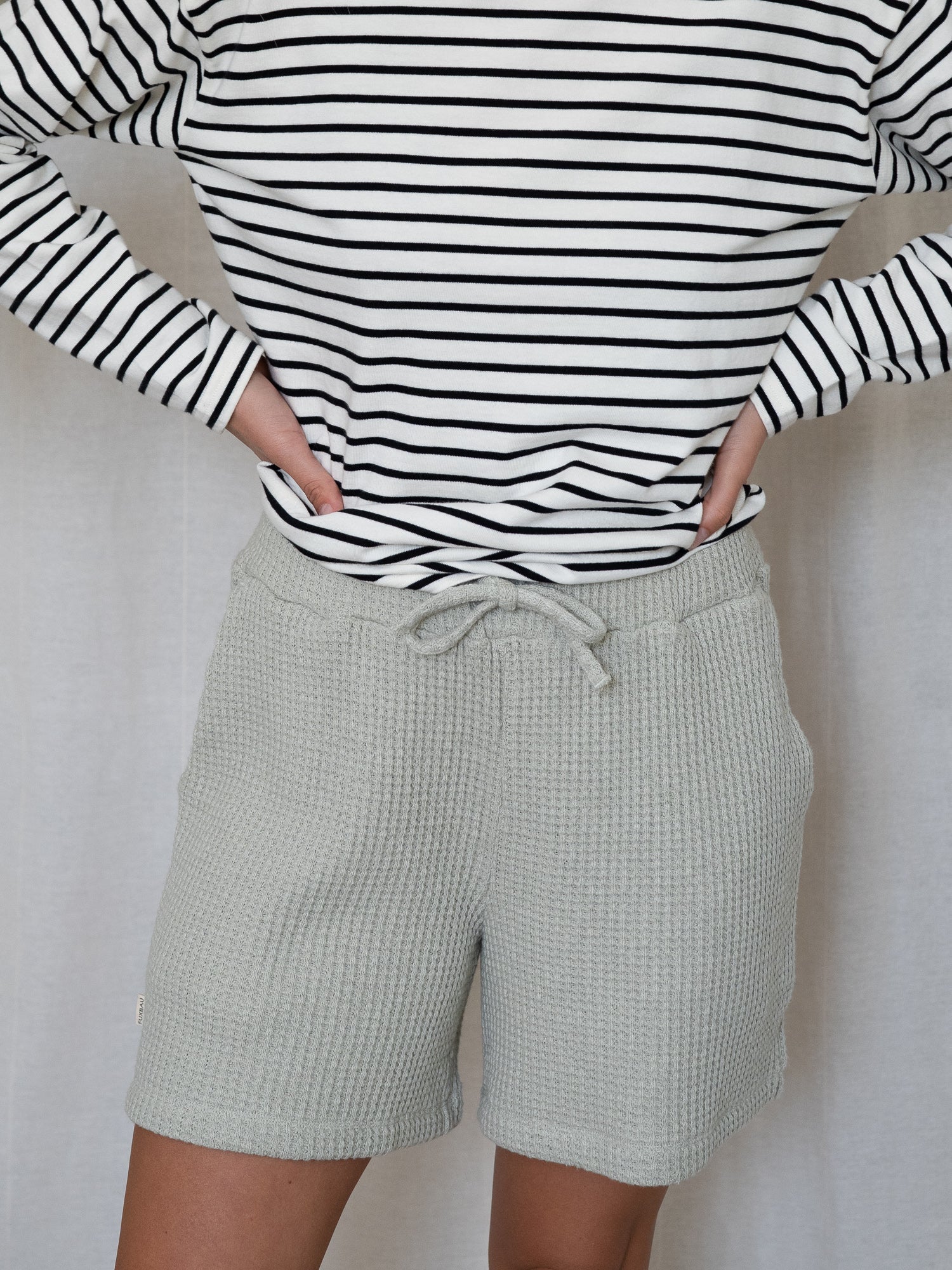 Frauen Waffelstrick Shorts - salbei