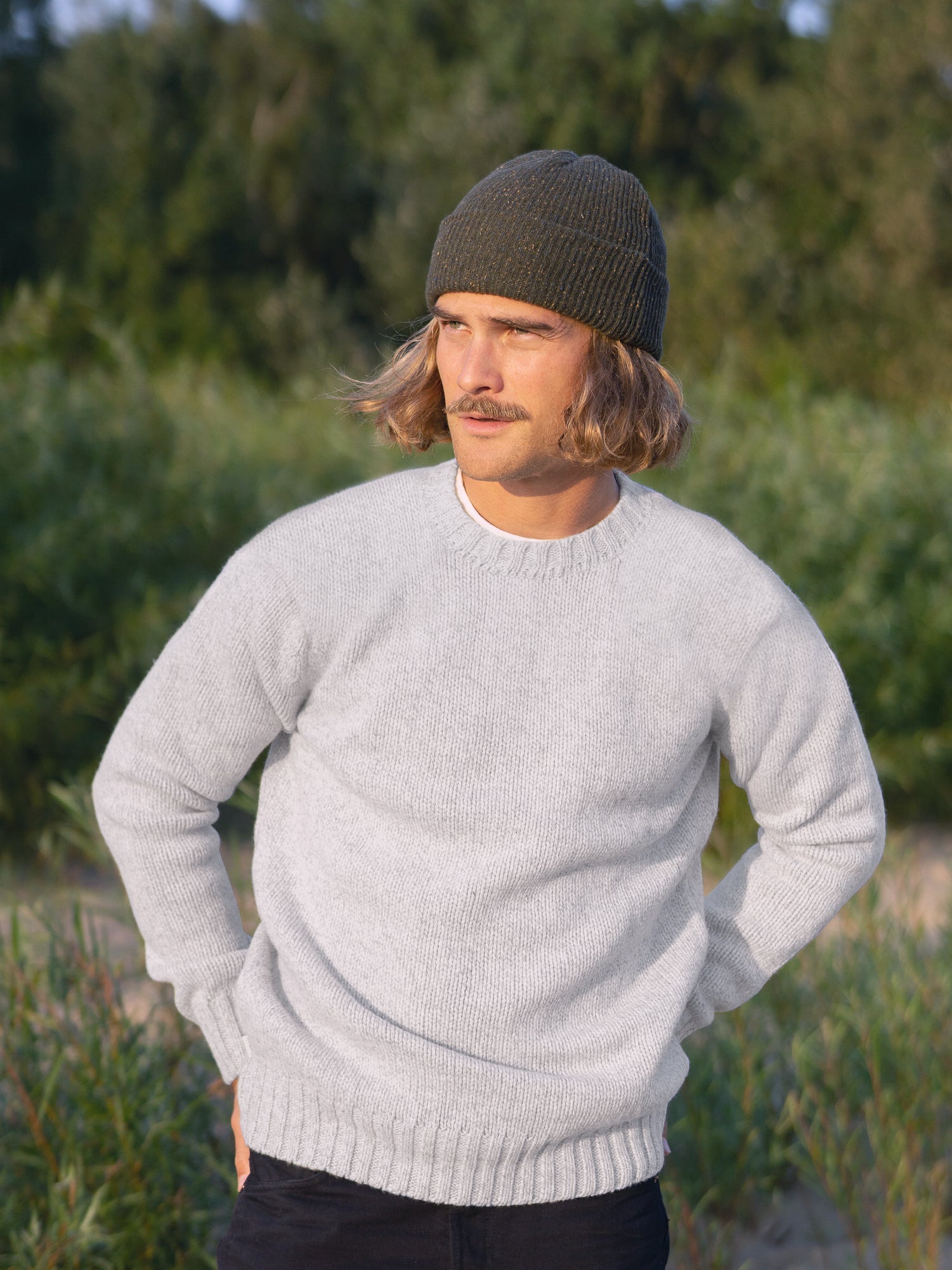 Männer Merino Strickpullover - grau
