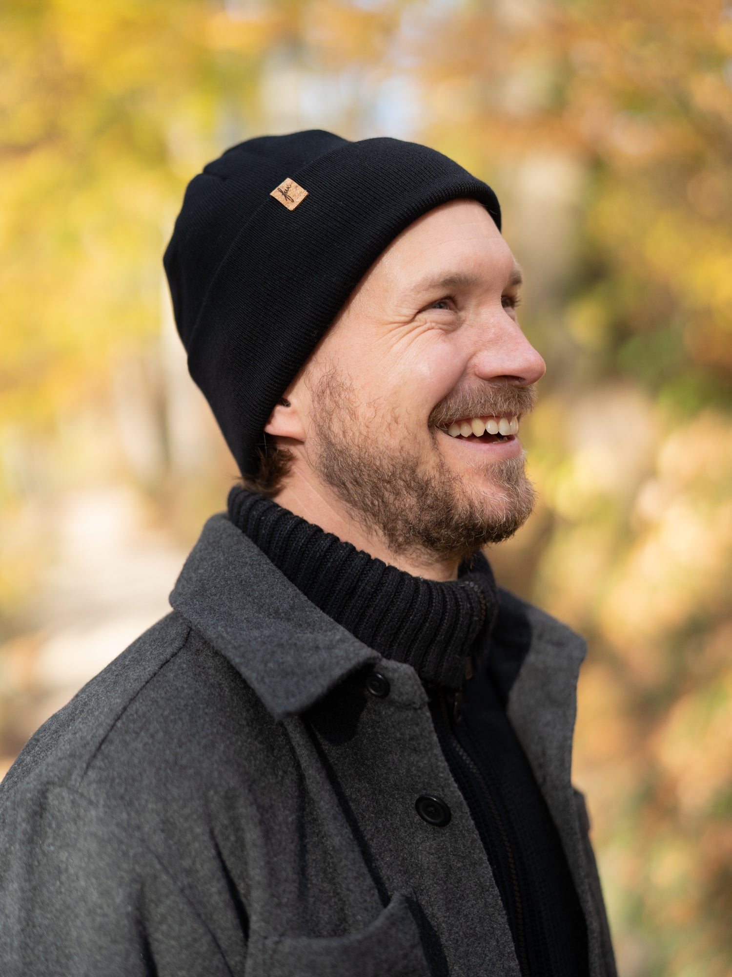 Merino Kork Beanie - schwarz