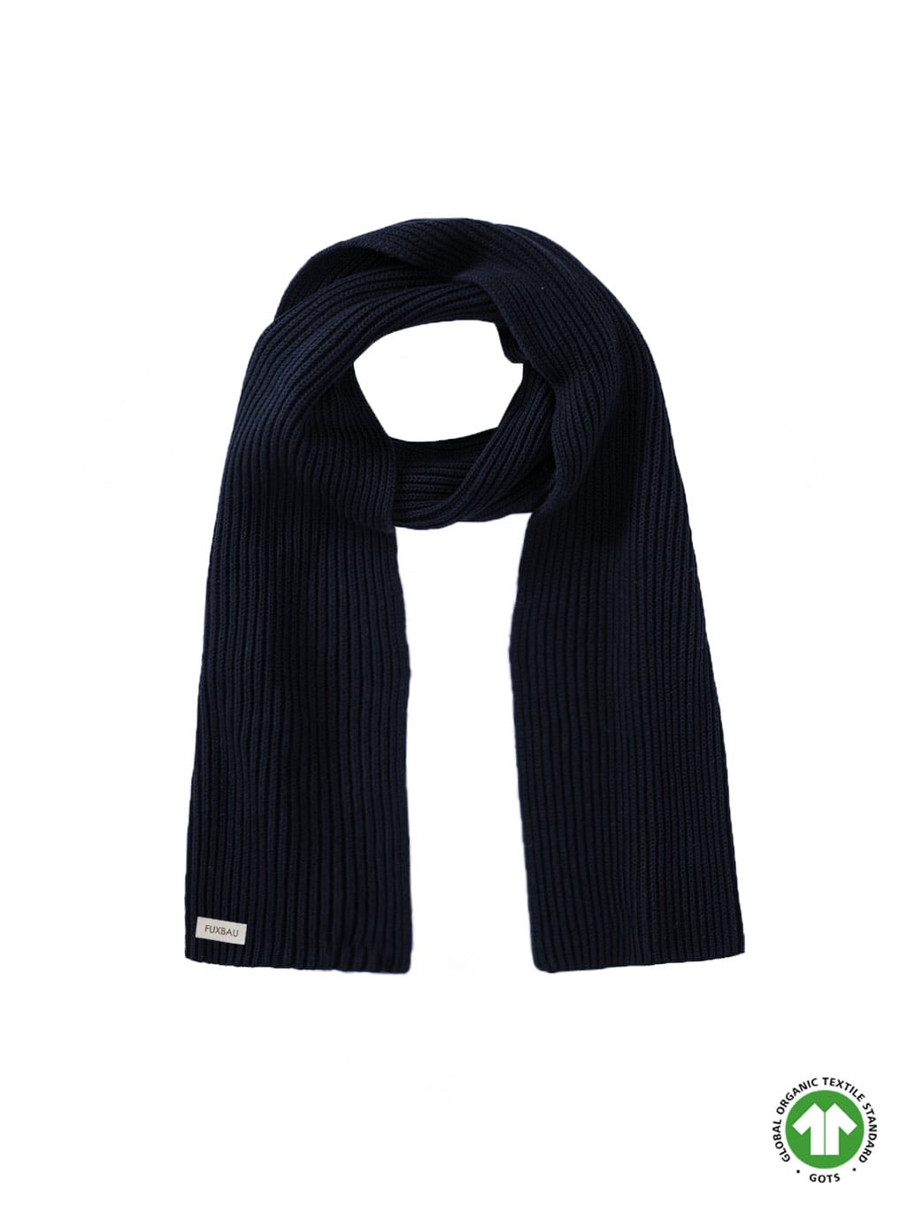 Nachhaltiger Strickschal aus 100% GOTS zertifizierter Merino Schurwolle Made in Germany von FUXBAU in navy.