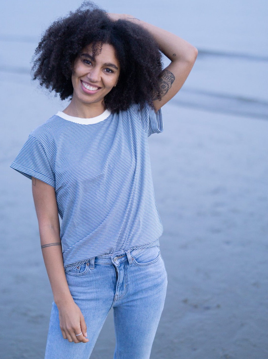 Frauen Streifenshirt - creme blau