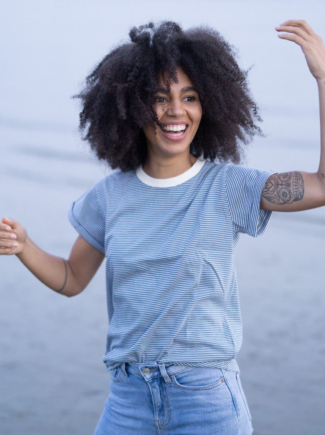 Frauen Streifenshirt - creme blau