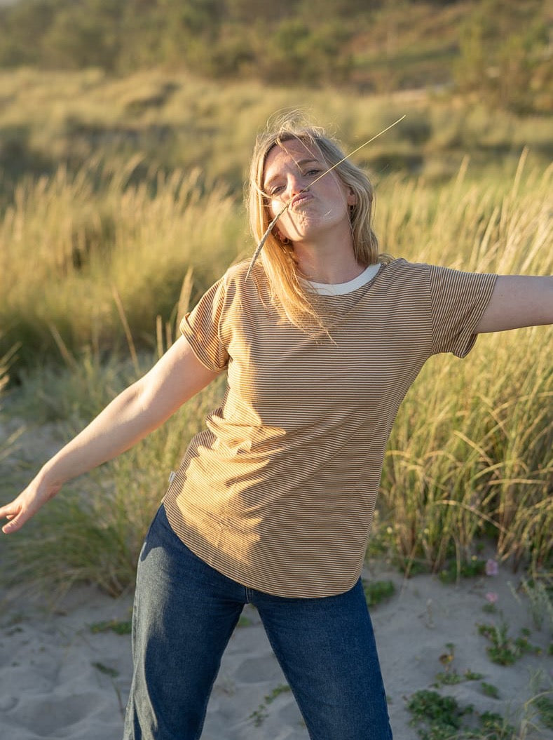 Frauen Streifenshirt - creme senf