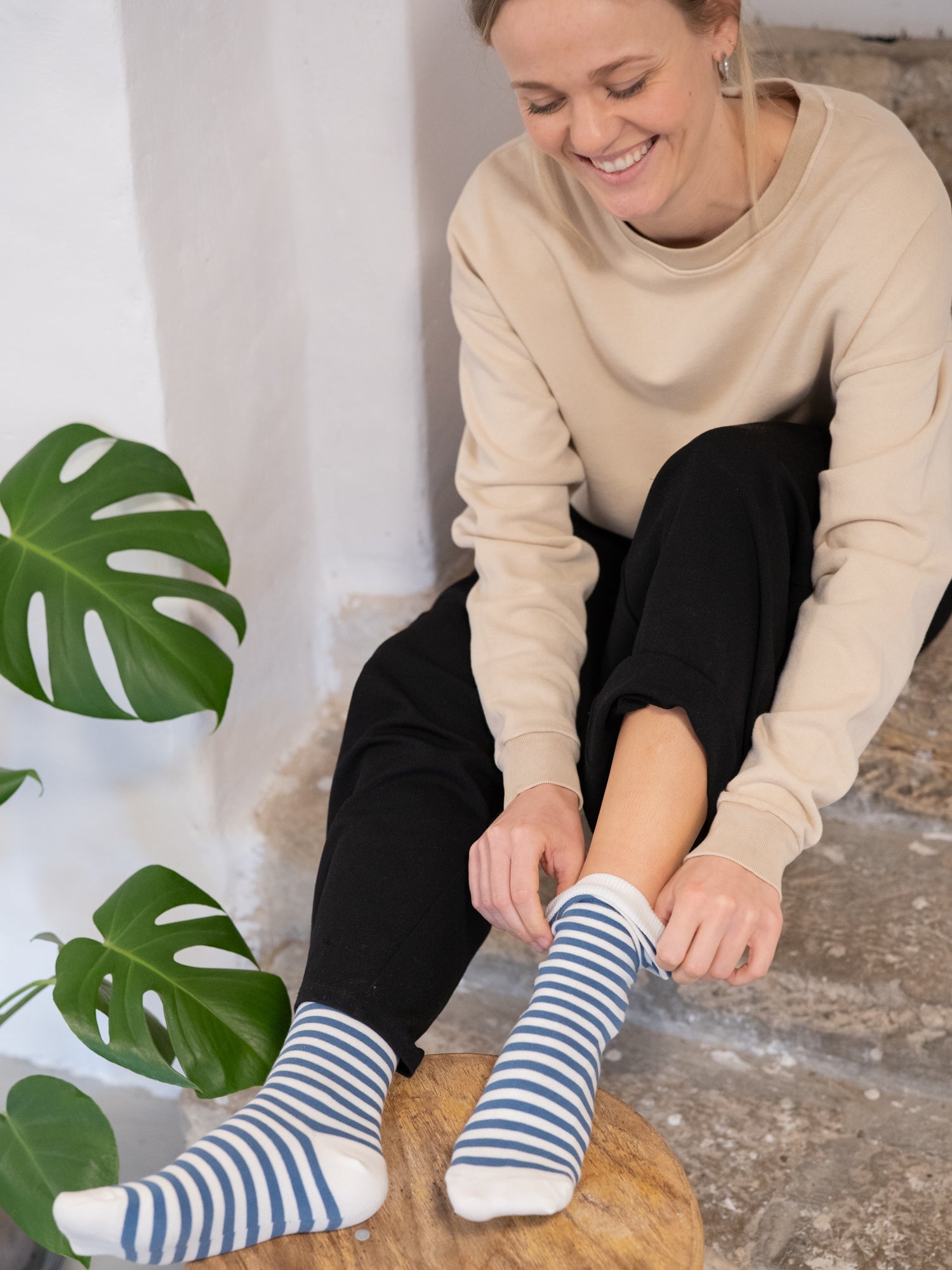 Streifensocken - creme blau