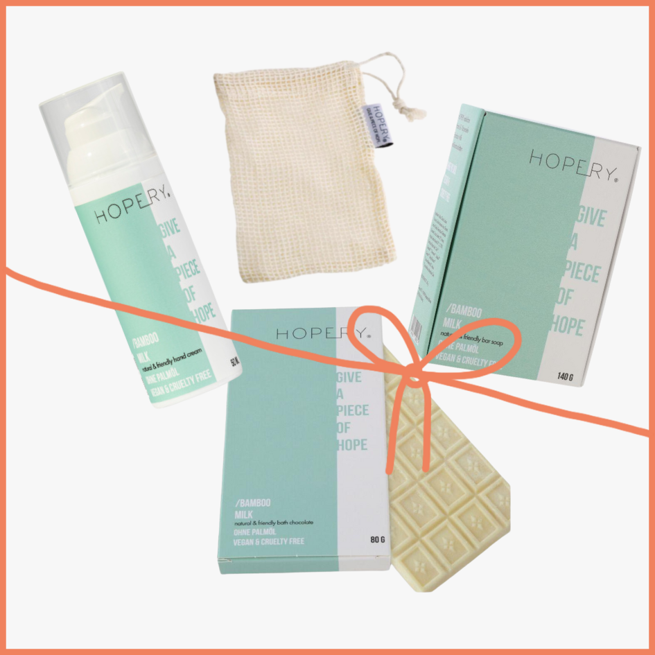 Geschenk-Set von Hopery bestehend aus vier Produkten Duftrichtung Bamboo Milk