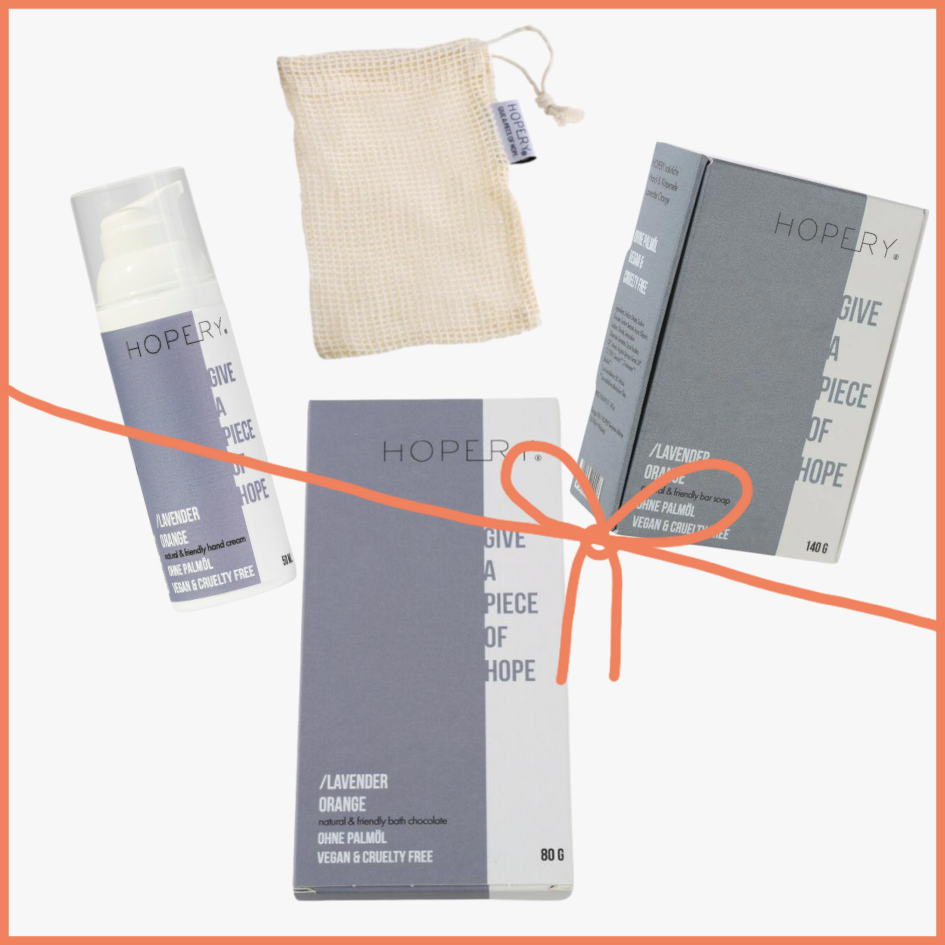 Geschenk-Set von Hopery bestehend aus vier Produkten Duftrichtung Lavender Orange