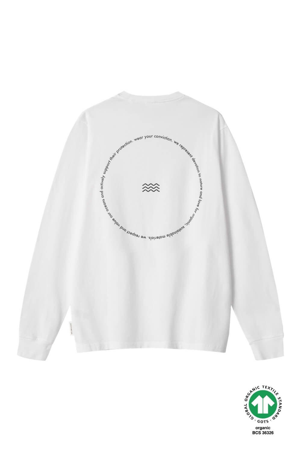 GOTS-zertifiziertes weißes Longsleeve von SALZWASSER mit Rückenprint _men _women